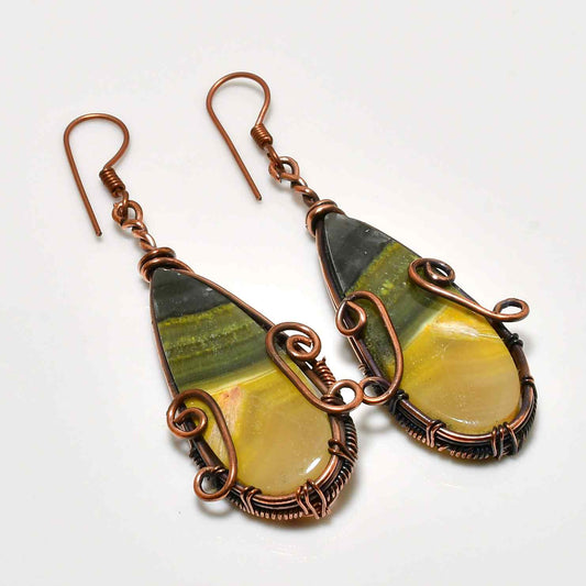 Sunset Harmony – Copper Wire-Wrapped Gemstone Earrings