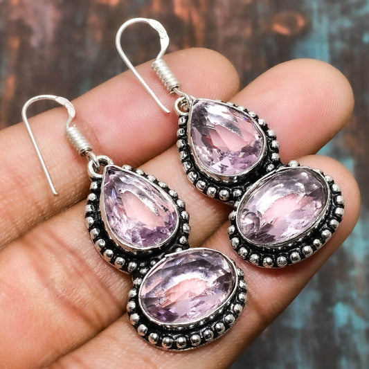 Elysian Bloom – Rose Quartz Silver Earrings