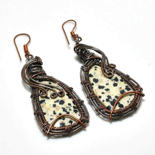 Speckled Serenity – Dalmatian Jasper Copper Earrings