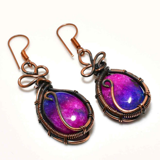 Celestial Dusk – Purple & Blue Copper Gemstone Earrings