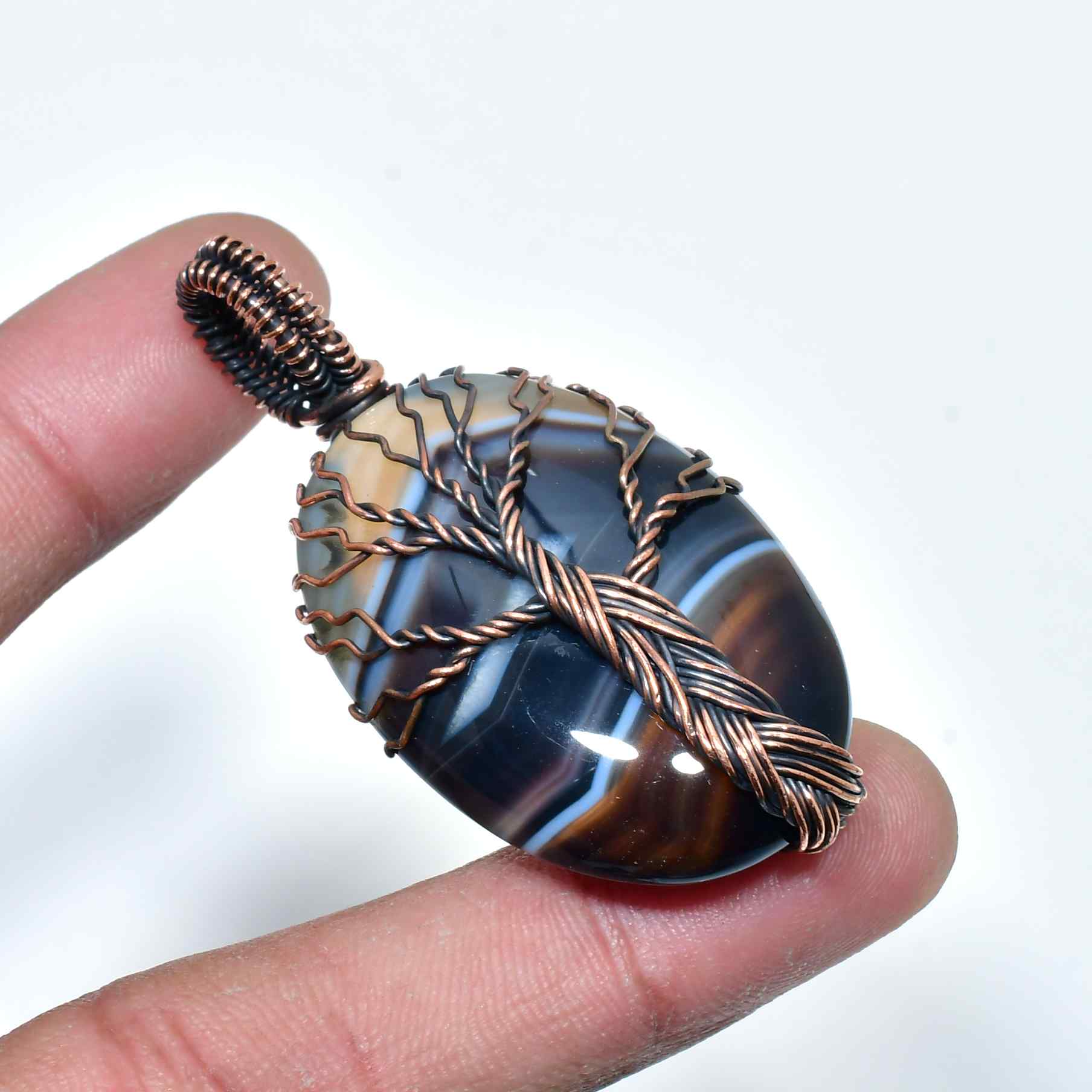 Gaia’s Embrace – Agate & Copper Tree of Life Pendant