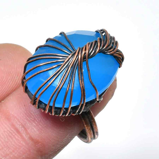 Ocean’s Embrace – Blue Agate & Oxidized Copper Ring