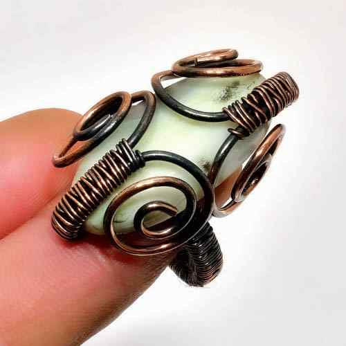 Celestial Whisper – Pale Green Stone Copper Ring