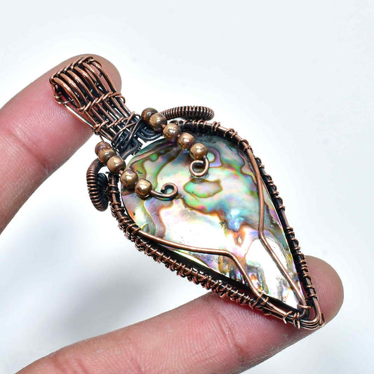 Ember’s Essence – Abalone Shell & Copper Wire Pendant