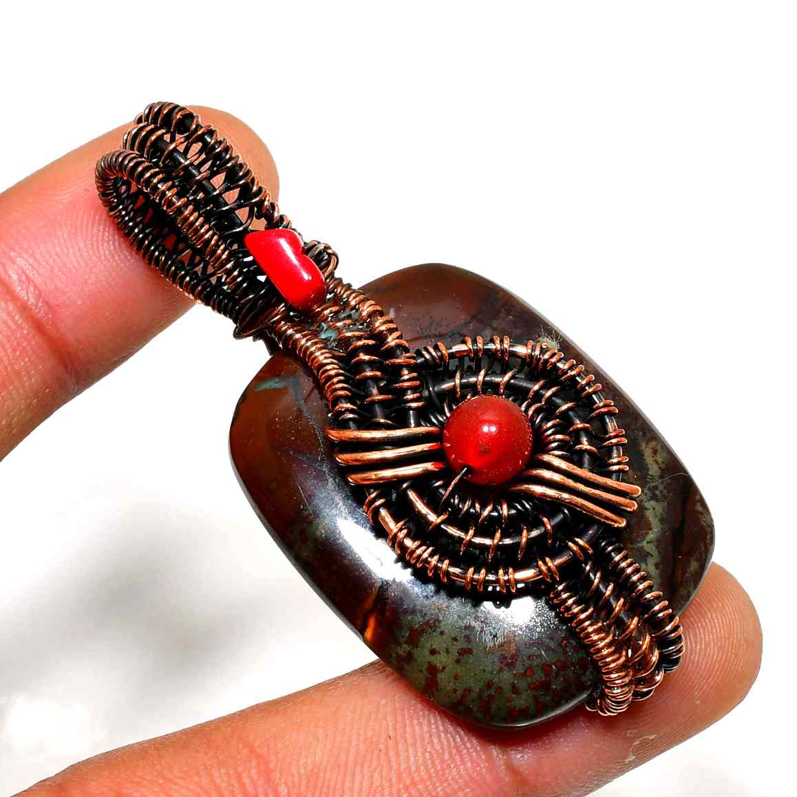Terra’s Whisper – Copper-Wrapped Natural Stone Pendant