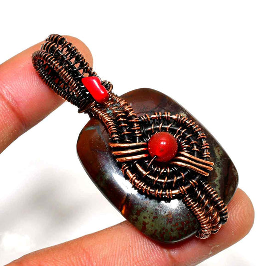 Terra’s Whisper – Copper-Wrapped Natural Stone Pendant