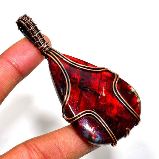 Grounded Ember – Red Jasper Copper Pendant