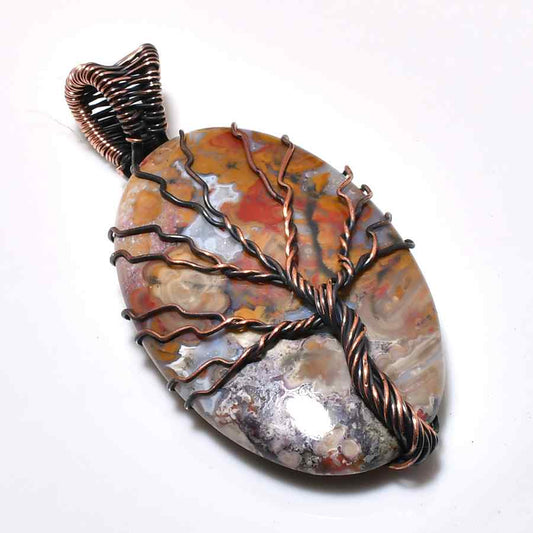 Harmonia’s Embrace – Agate & Copper Tree of Life Pendant