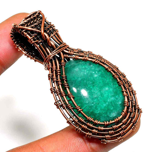 Emerald Essence – Aged Copper Wire Pendant