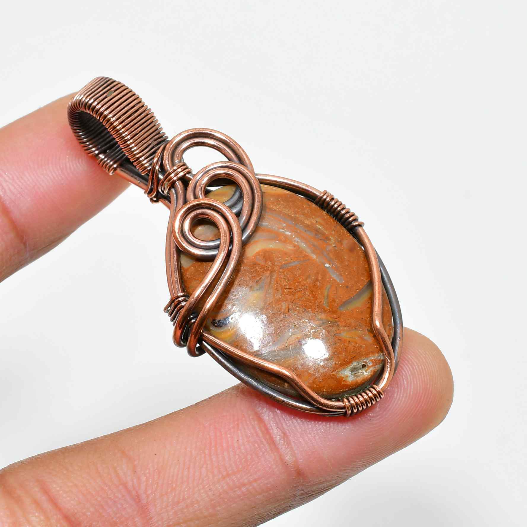 Desert Whisper – Hand-Wrapped Jasper & Oxidized Copper Pendant