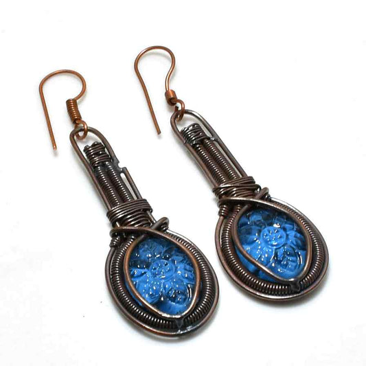 Azure Bloom – Copper Wire Earrings