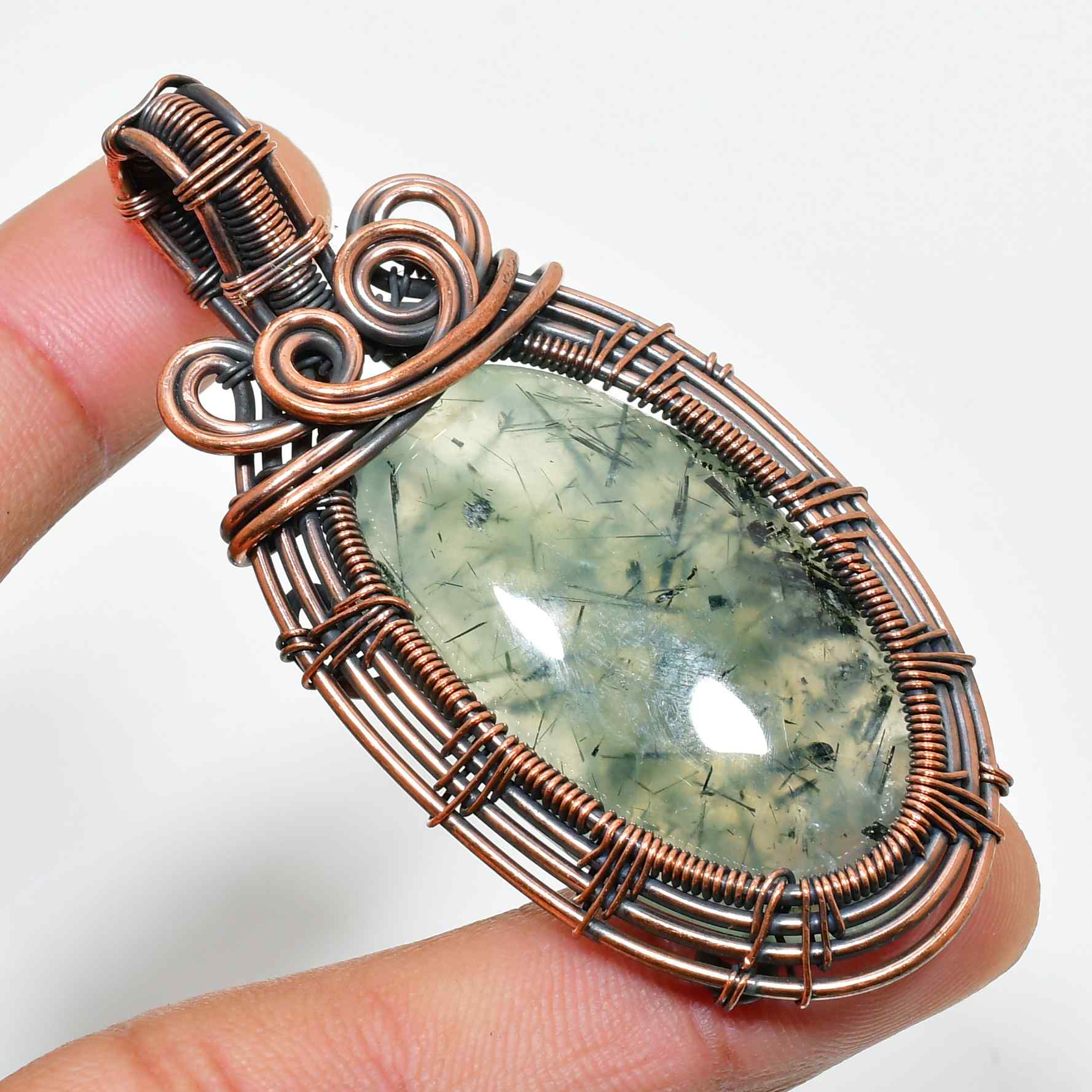 Verdant Harmony – Green Quartz & Copper Pendant