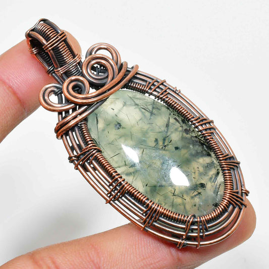 Verdant Harmony – Green Quartz & Copper Pendant