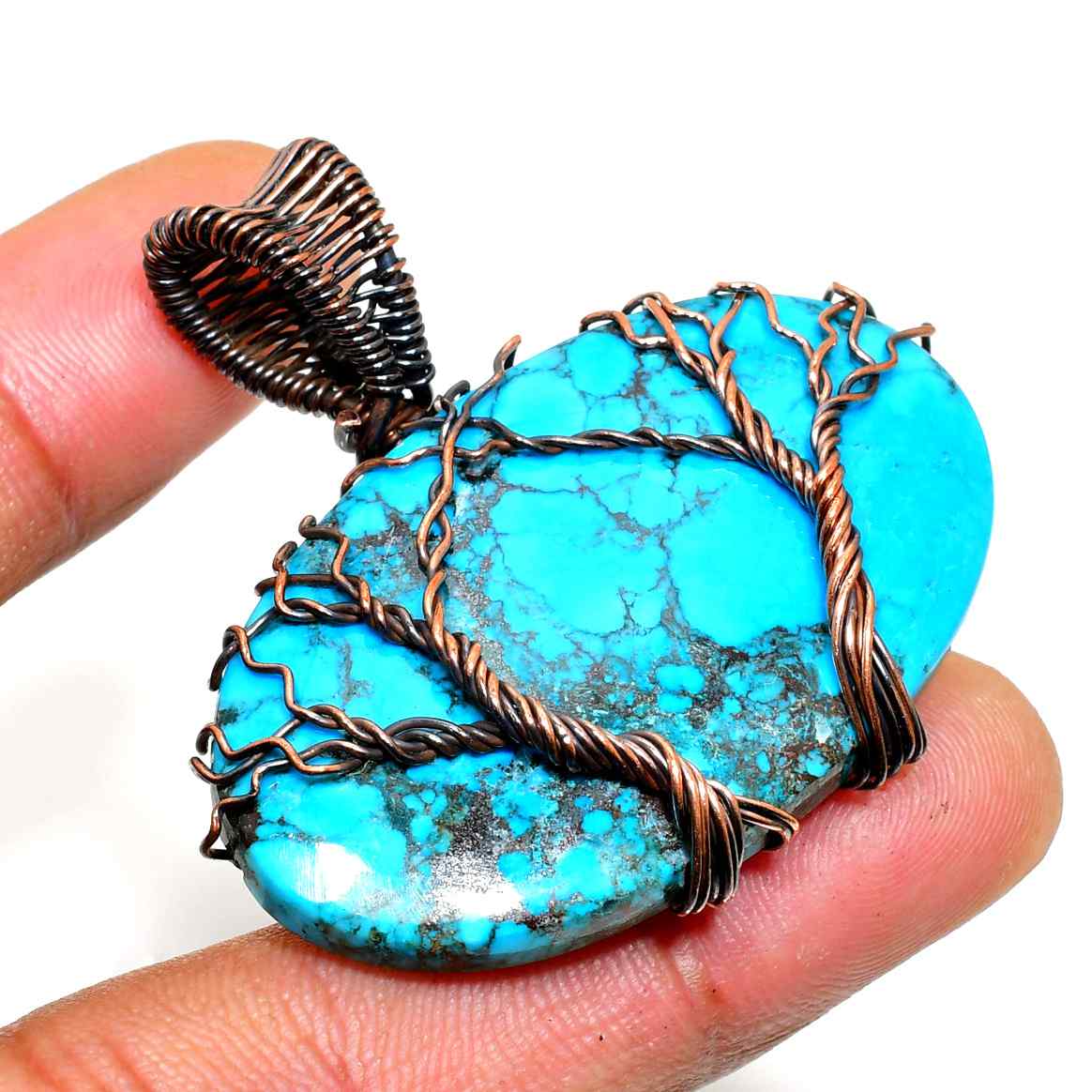 Tranquil Tree of Life – Turquoise Copper Pendant