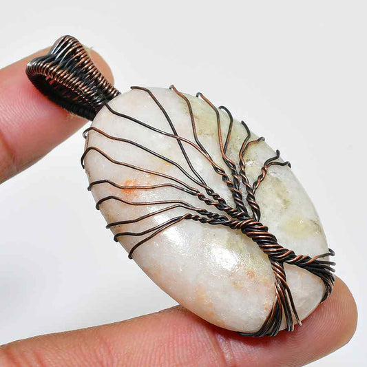 Gaia’s Embrace – Natural Stone Tree of Life Copper Pendant