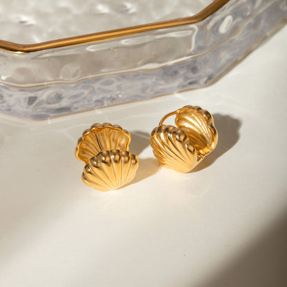 Oceanic Elegance Shell Earrings  - 18K Gold