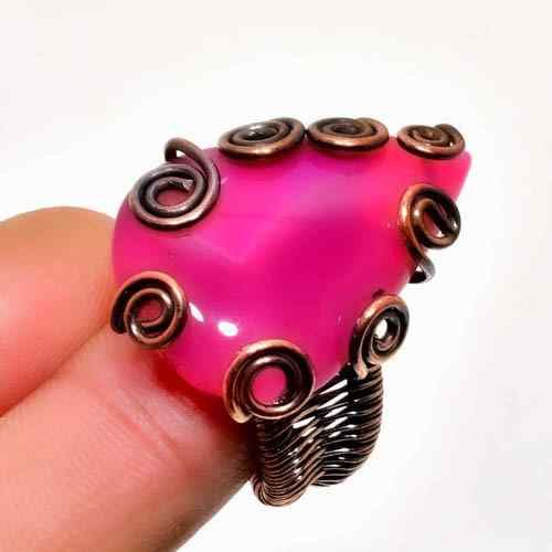Rosy Radiance – Pink Agate & Vintage Copper Ring