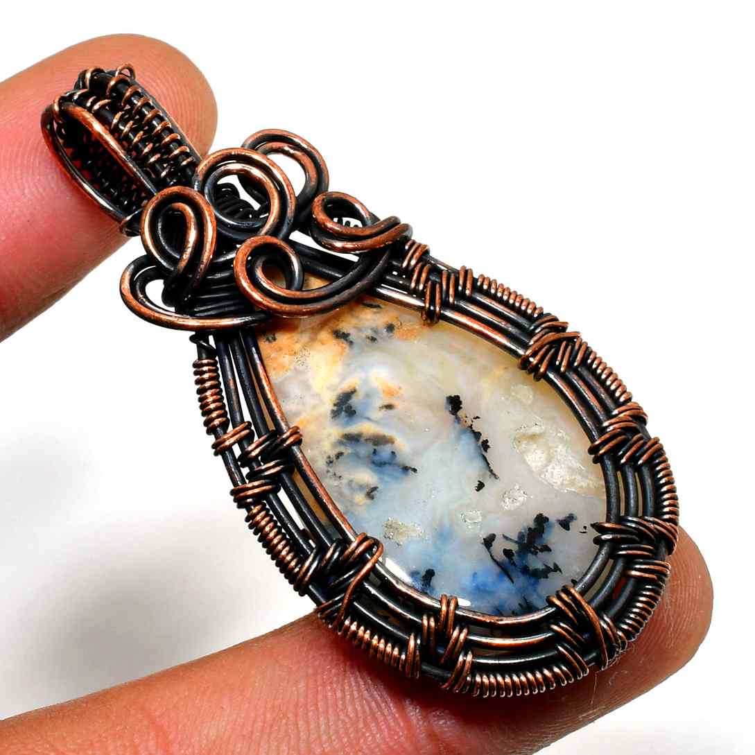 Serenity’s Embrace – Blue Lace Agate Copper Pendant