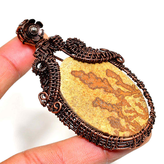 Gaia’s Embrace – Oxidized Copper & Natural Stone Pendant