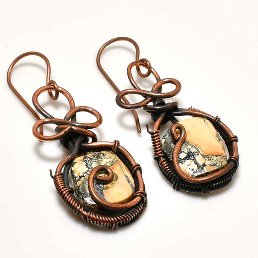 Artisan’s Embrace – Oxidized Copper & Jasper Earrings