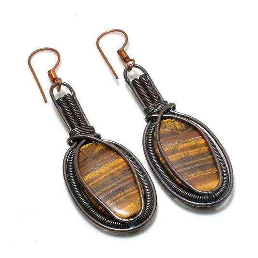 Guardian’s Gaze – Tiger’s Eye Copper Earrings