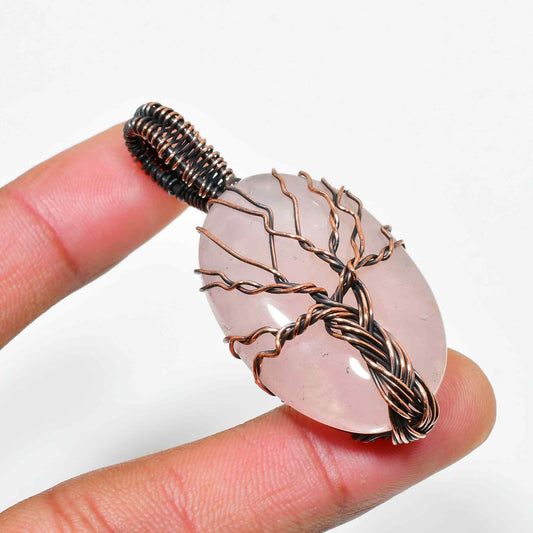 Love’s Embrace – Rose Quartz Tree of Life Pendant