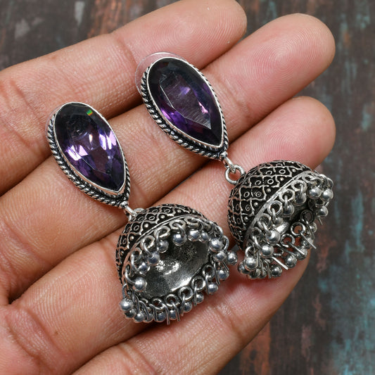 Violet Halo – Sterling Silver Amethyst Earrings