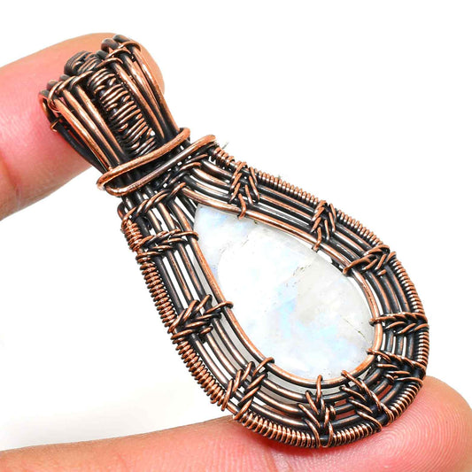 Earth’s Embrace – Moonstone & Blackened Copper Pendant