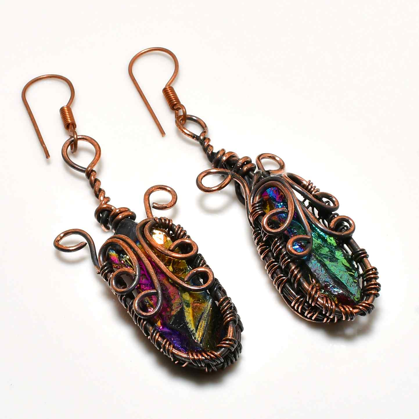Aurora’s Shield – Copper & Rainbow Obsidian Earrings