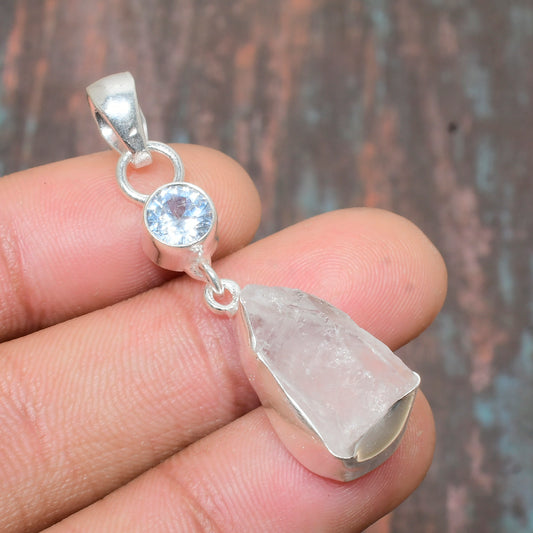 Celestial Reflections – Raw Quartz & Sterling Silver Pendant