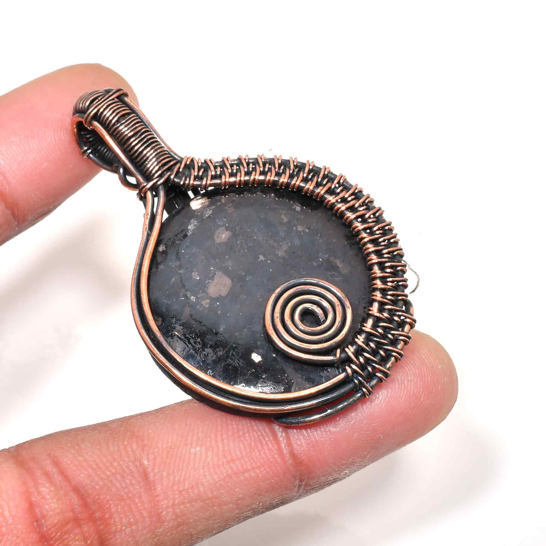 Nyx’s Eclipse – Black Moonstone Copper Pendant