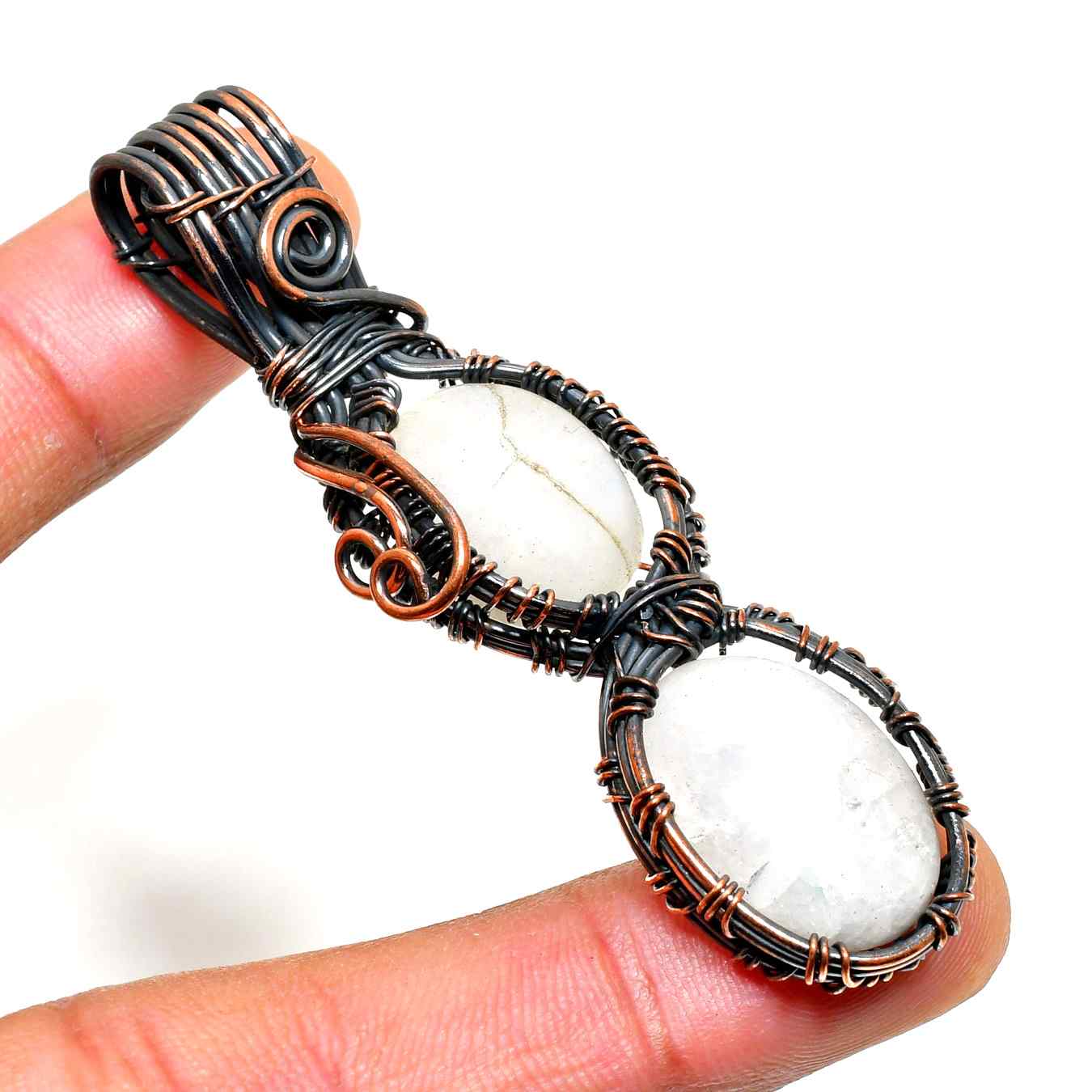 Moonlit Harmony – Moonstone & Copper Double Pendant