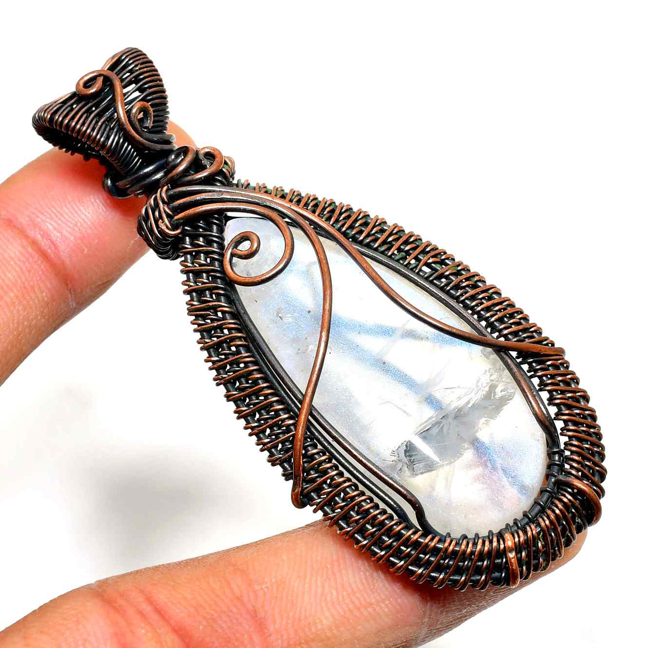 Selene’s Whisper – Moonstone & Copper Pendant