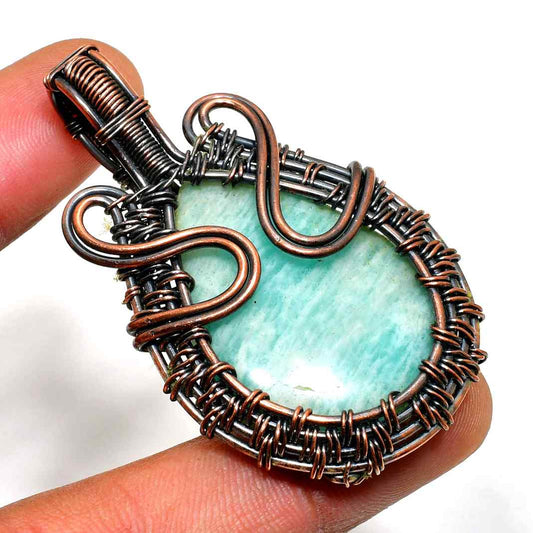 Azure’s Whisper – Amazonite & Copper Pendant
