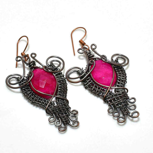 Scarlet Ember – Handcrafted Ruby Wire Earrings