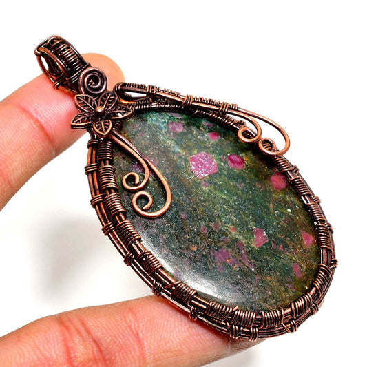 Ruby Harmony – Zoisite & Copper Pendant