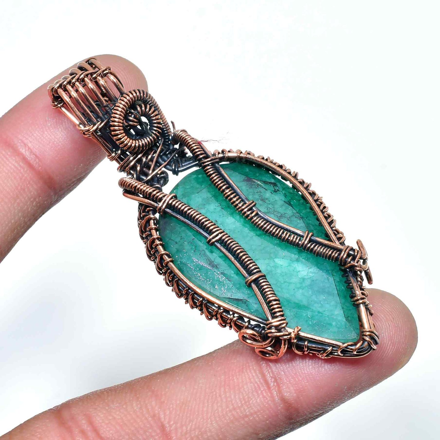 Emerald Embrace – Oxidized Copper Emerald Pendant
