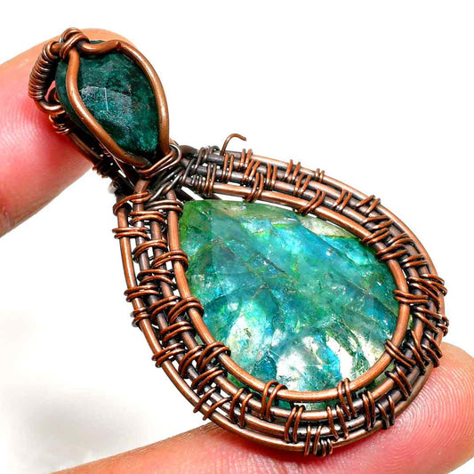 Emerald Embrace – Oxidized Copper Pendant