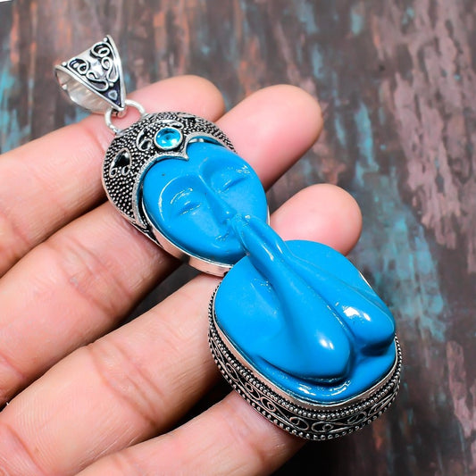 Serene Buddha – Turquoise & Silver Blessing Pendant