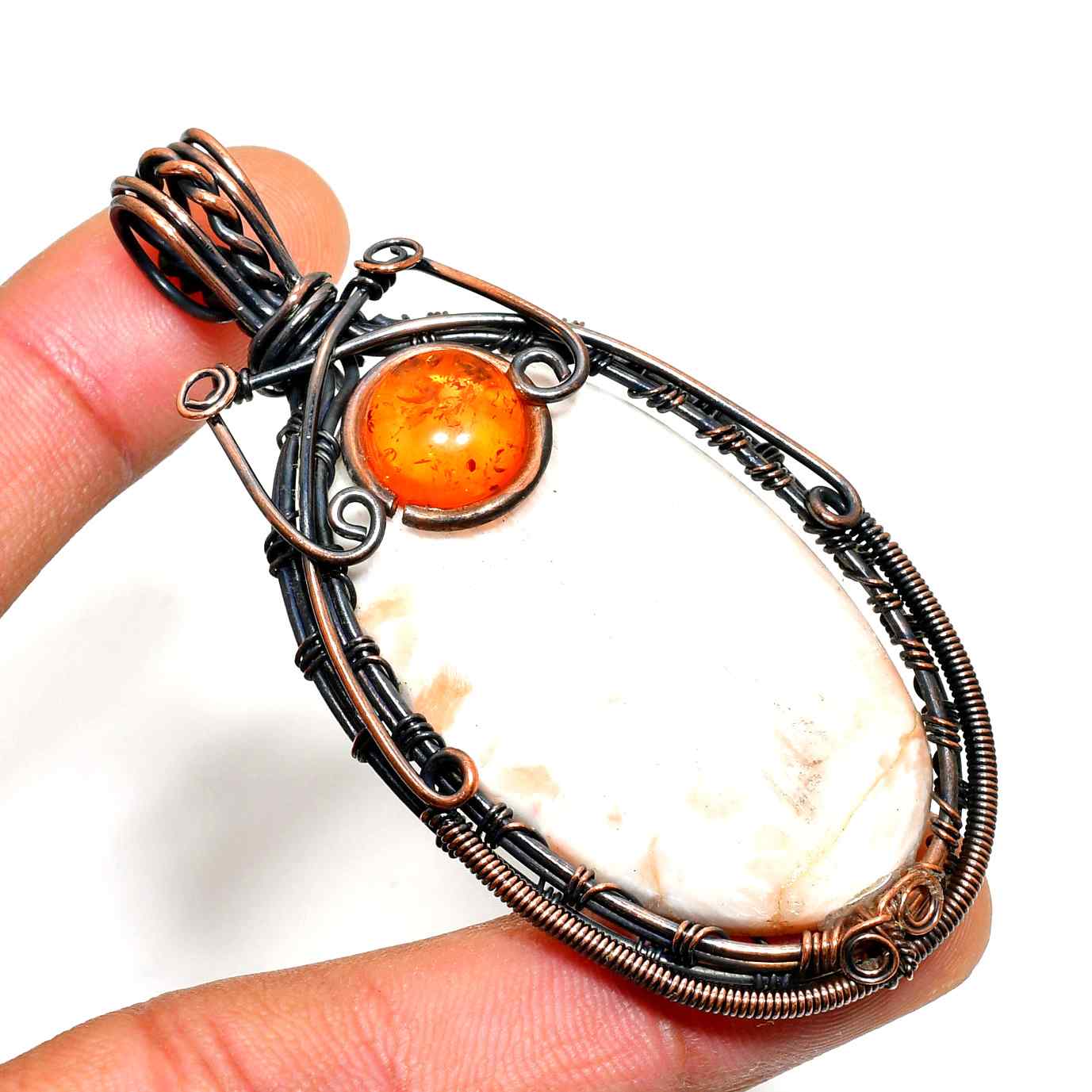 Luna’s Harmony – White Stone & Amber Copper Pendant
