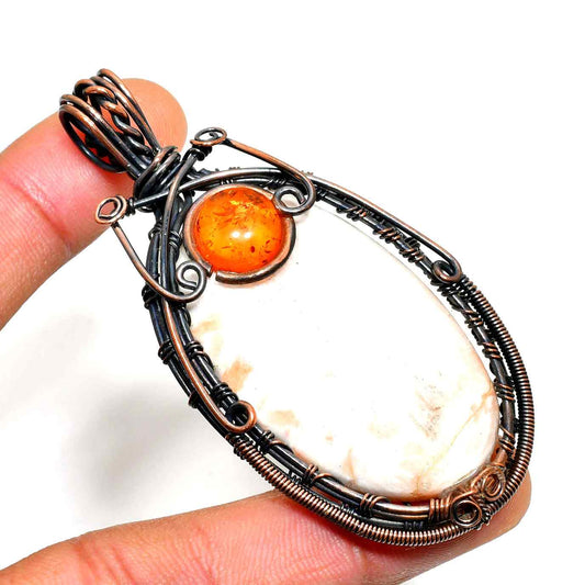 Luna’s Harmony – White Stone & Amber Copper Pendant