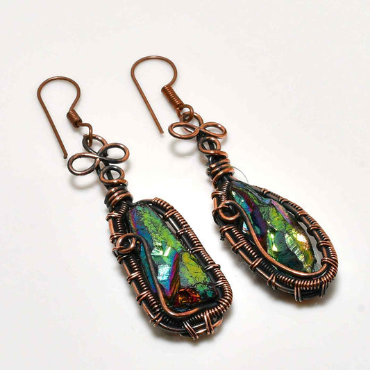 Aurora Twist – Dichroic Copper Earrings