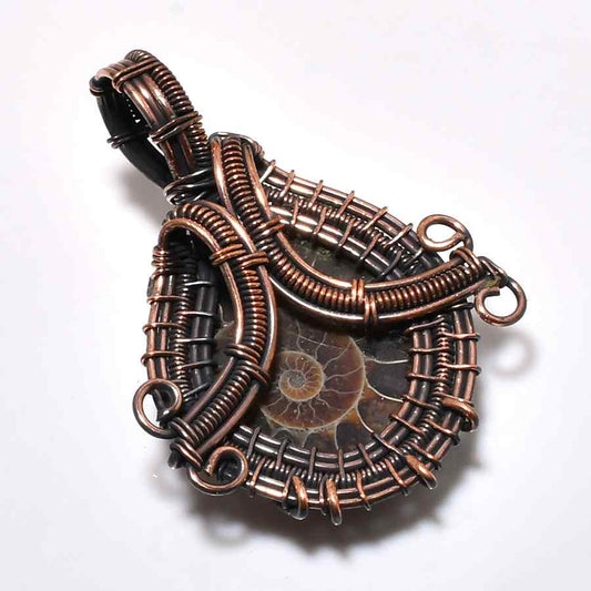 Terra’s Spiral – Copper-Wrapped Ammonite Pendant