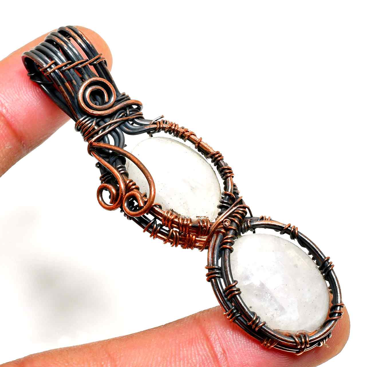Luna’s Whisper – Oxidized Copper Moonstone Pendant