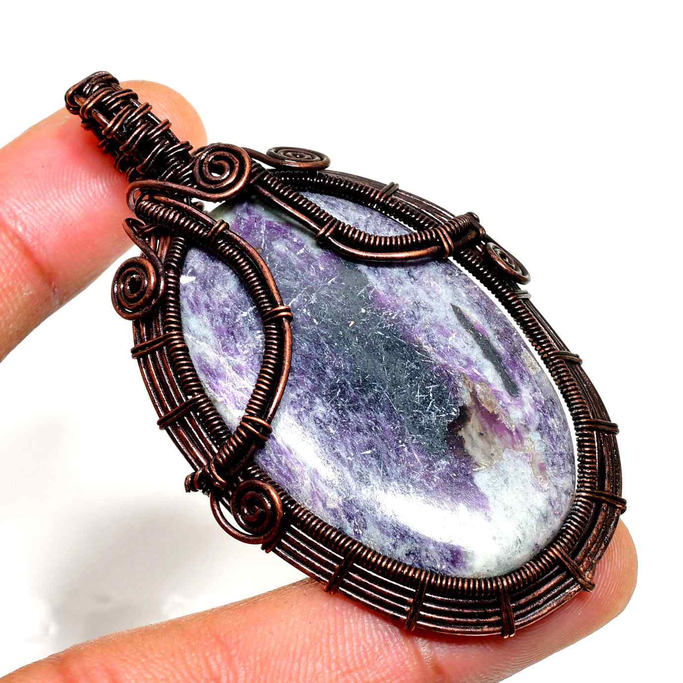 Ezra’s Veil – Amethyst & Copper Pendant