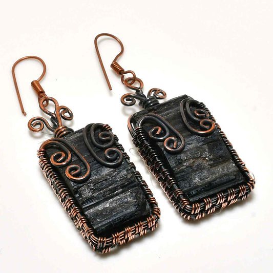 Terra’s Embrace – Black Tourmaline Copper Earrings