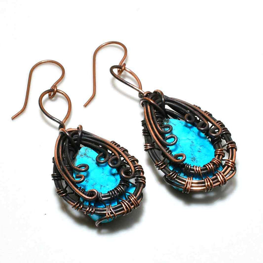 Turquoise Dancer – Oxidized Copper & Turquoise Earrings