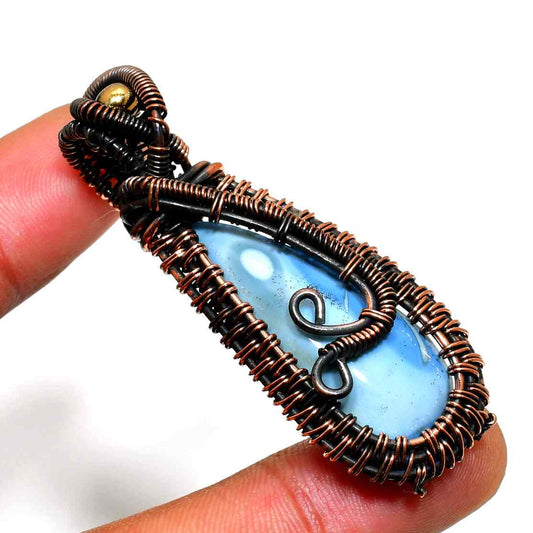 Ocean’s Embrace – Blue Agate & Antique Bronze Pendant