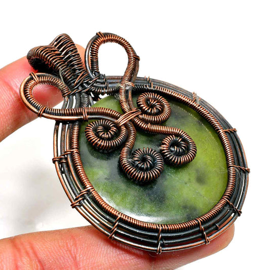 Celestial Embrace – Jade & Antique Copper Pendant