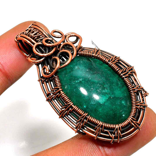 Ezra’s Veil – Emerald & Copper Wire Pendant